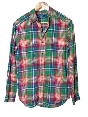 Polo Ralph Lauren Mens Madras Green Plaid Workshirt Size S
